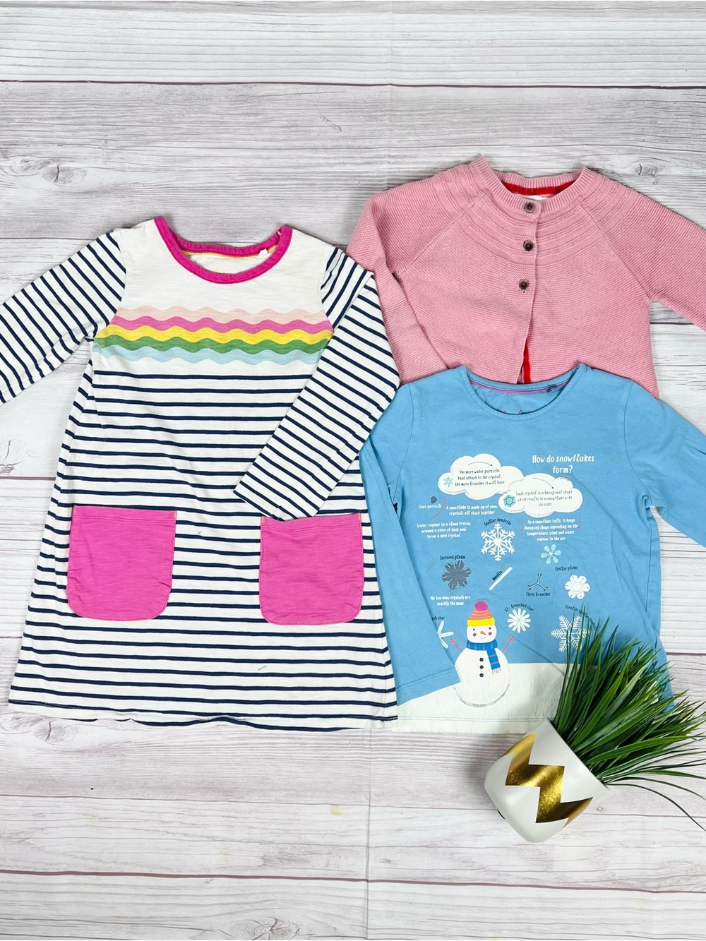 Mini Boden Girls Fall Winter Clothes Lot Bundle 3pc Striped Dress Cardigan Size